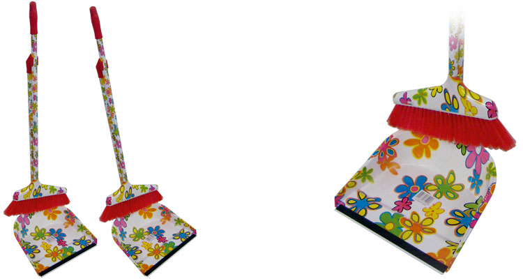 Dust pans - DUSTPAN WITH LONG HANDLE AND BROOM (PRINTED)